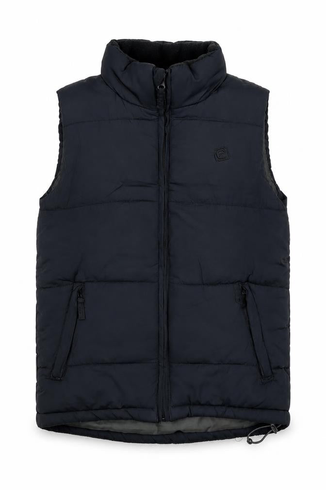 Front view of Mountain Essentials boys’ black puffer jacket 11-12 years