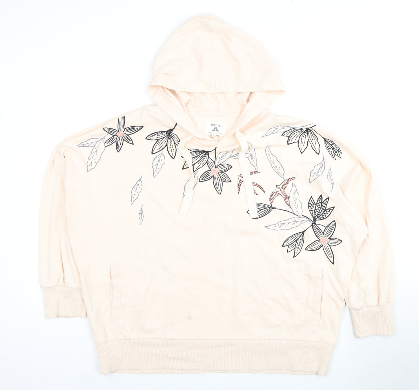 Night Owl Women's Beige Floral Pullover Hoodie L