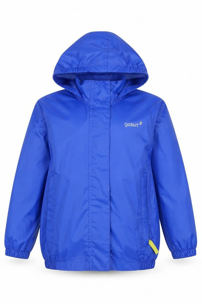 Front view of Gelert boys’ blue waterproof rain coat 3-4 years
