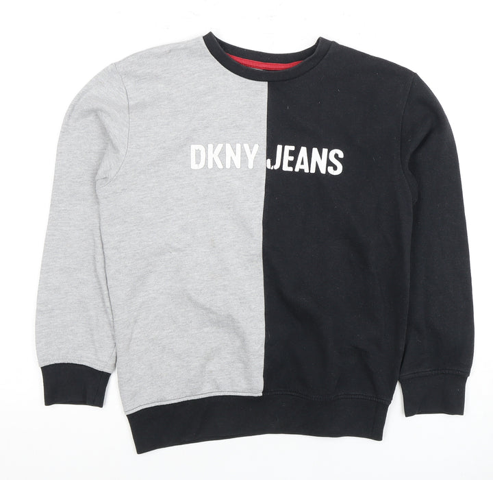 DKNY Boys Black Grey Logo Pullover Sweater Size 12