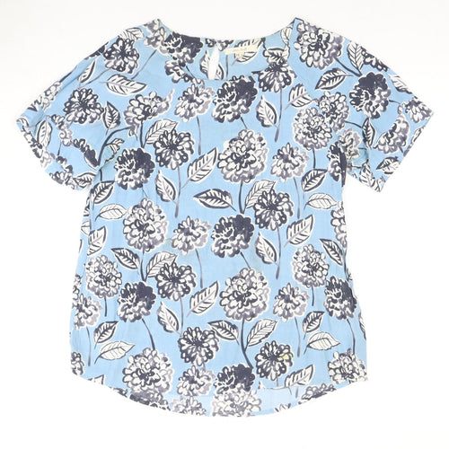 Warehouse Blue Floral Blouse Women Size 12 Viscose