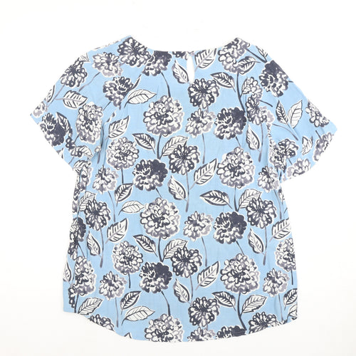 Warehouse Blue Floral Blouse Women Size 12 Viscose