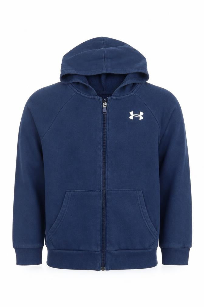 Front view of Under Armour boys’ blue full zip hoodie xs
