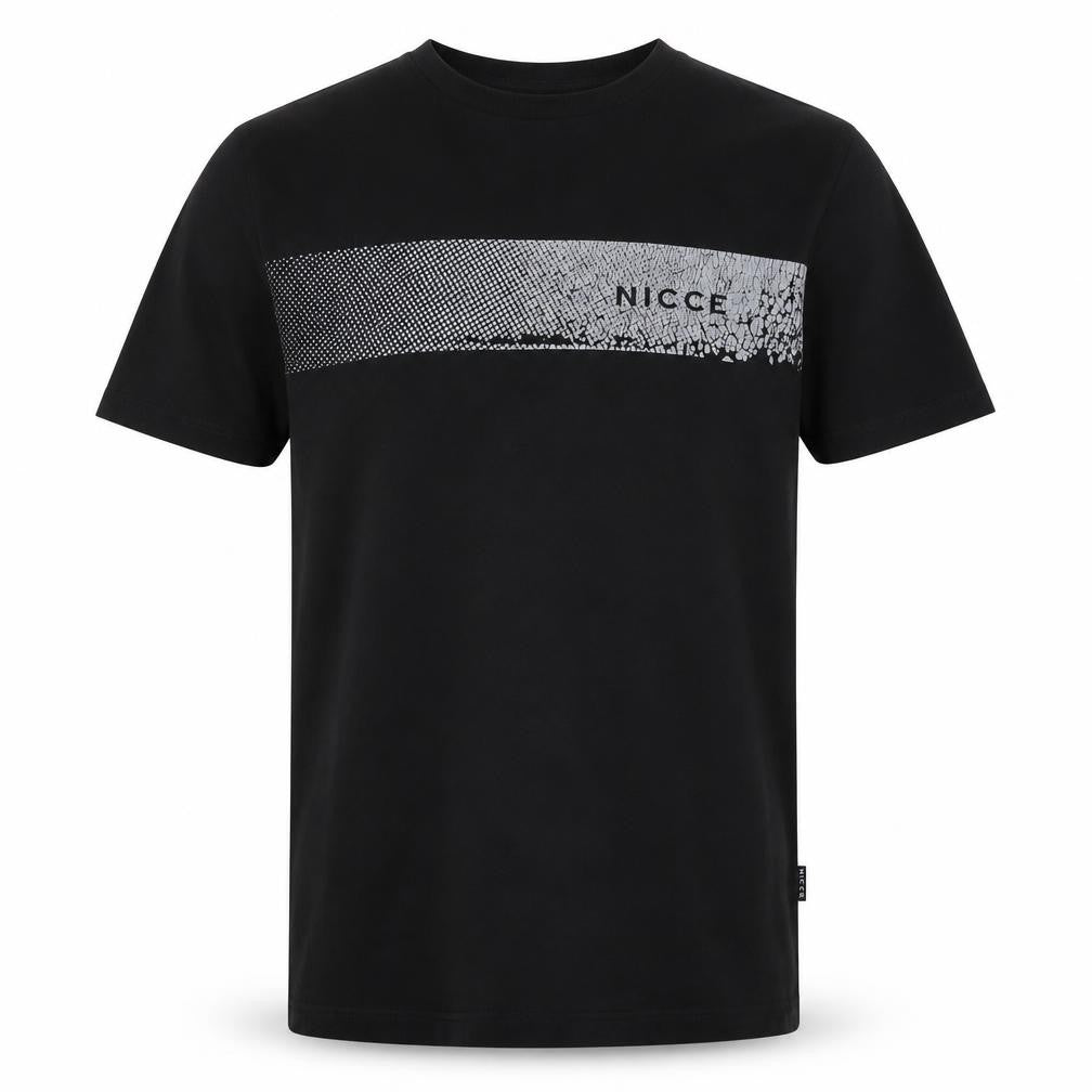 Front view of NICCE Men's Black Graphic Print T-Shirt M