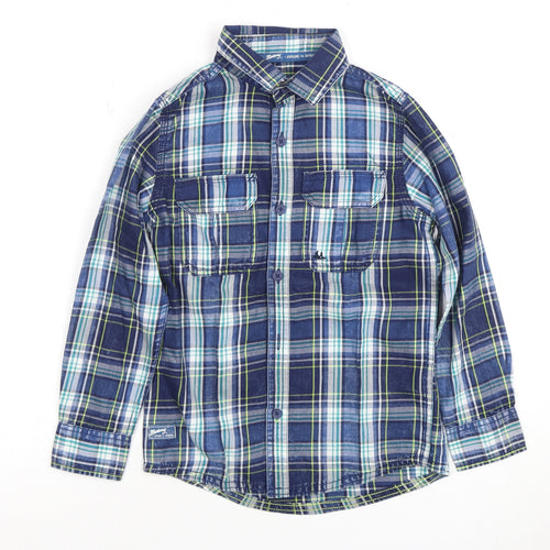 Mantaray Boys Blue Plaid Button-Up Shirt - 7 Years