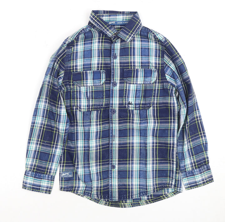 Mantaray Boys Blue Plaid Button-Up Shirt - 7 Years