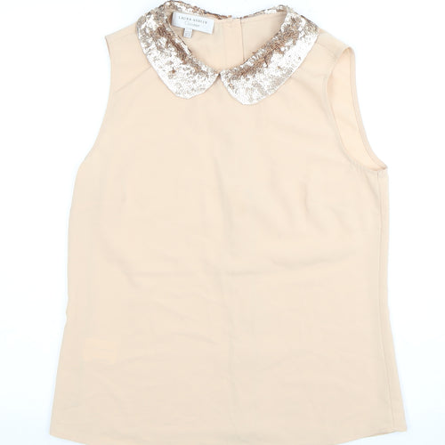 Laura Ashley Women's Beige Sequin Collar Blouse Size 10