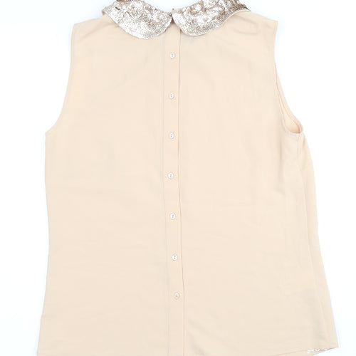 Laura Ashley Women's Beige Sequin Collar Blouse Size 10