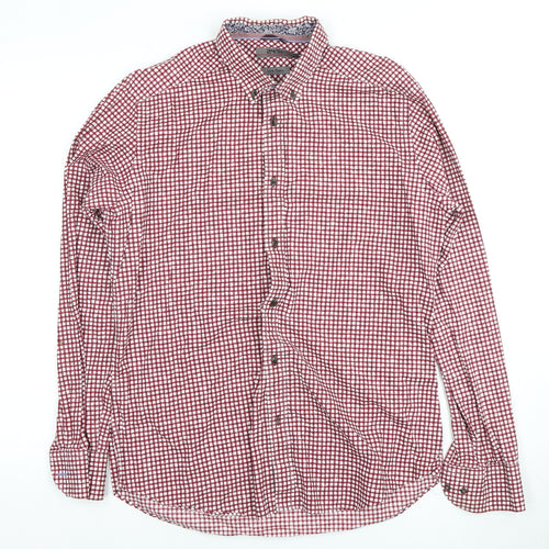 Jeff Banks Men's Red Check Medium Casual Dress Shirt