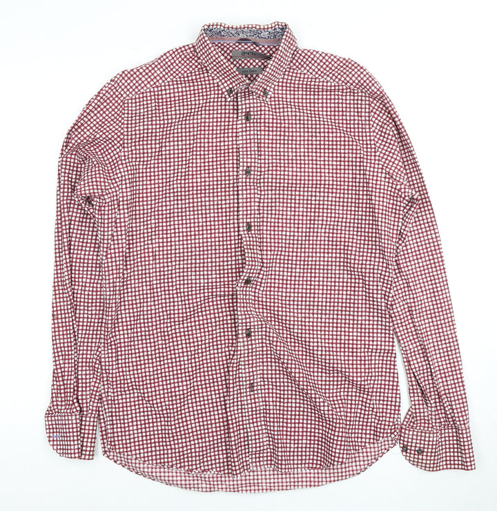 Jeff Banks Men's Red Check Medium Casual Dress Shirt