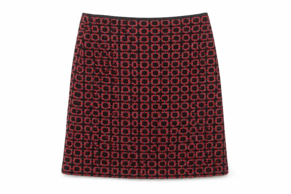 Front view of Marks & Spencer Women's Red Geometric Pencil Skirt, size 8