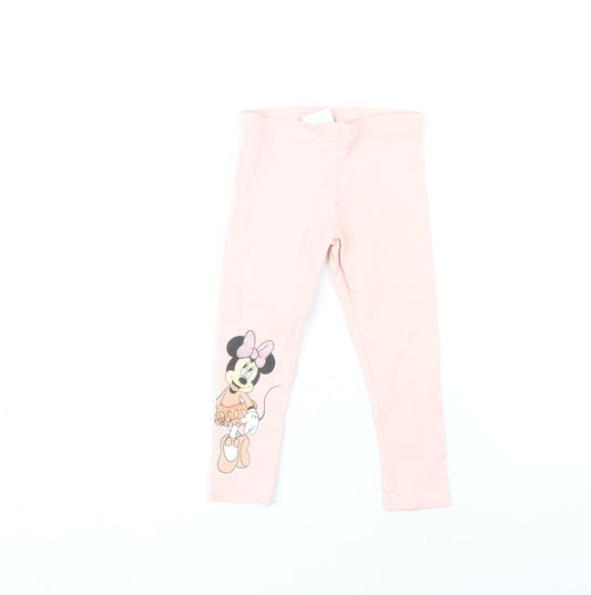 Front view of Disney girls’' pink minnie mouse leggings, size 2-3, years