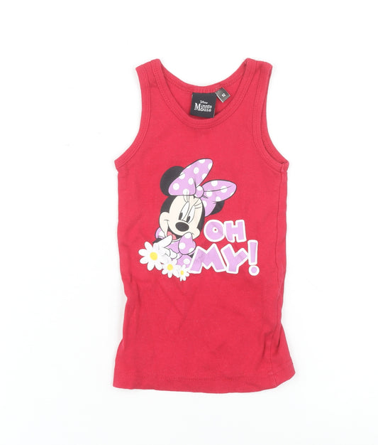 Front view of Disney girls’ red minnie mouse tank 18-24 months