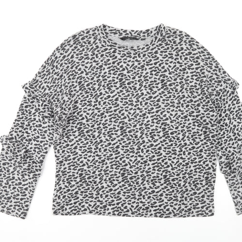 Dorothy Perkins Women's Grey Animal Print Long Sleeve Top