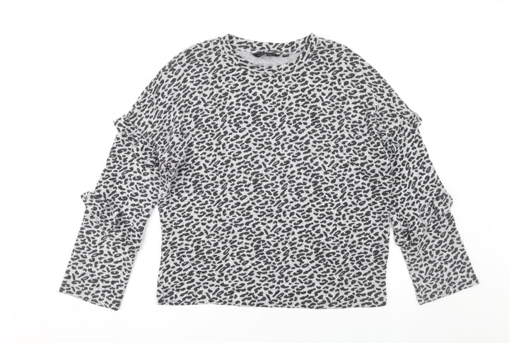 Dorothy Perkins Women's Grey Animal Print Long Sleeve Top