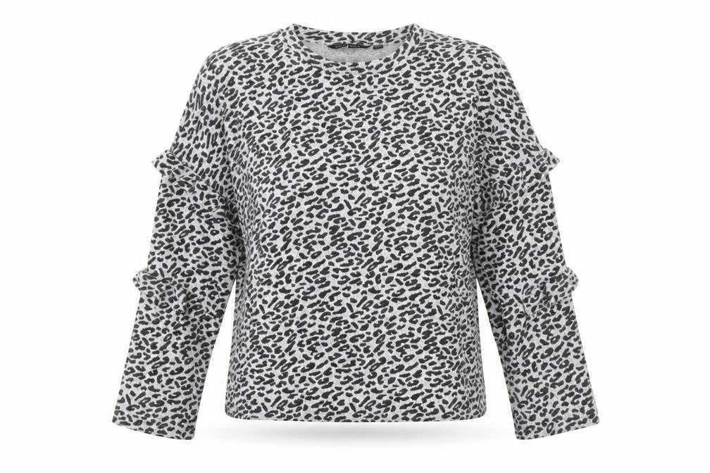 Dorothy Perkins Women's Grey Animal Print Long Sleeve Top
