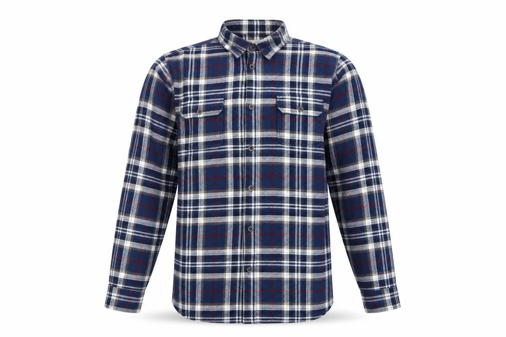 Front view of Jachs Men's Blue Plaid Shirt, Long Sleeve, LT, Button-Up