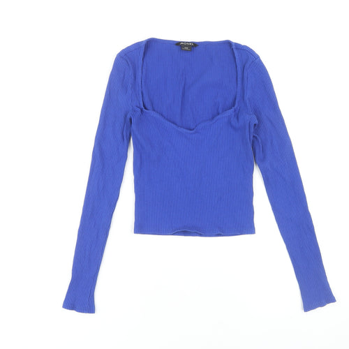 Monki Women's Blue Long Sleeve Knit T-Shirt 2XS