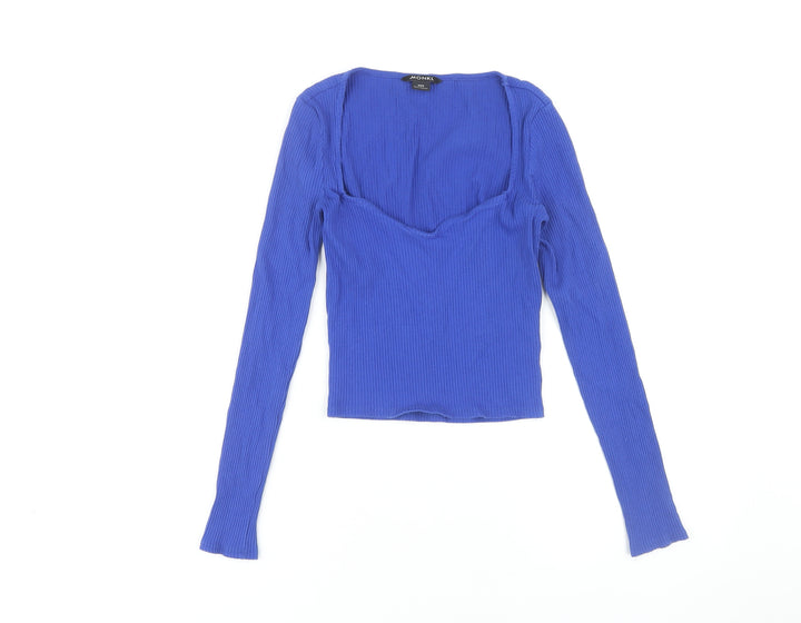 Monki Women's Blue Long Sleeve Knit T-Shirt 2XS