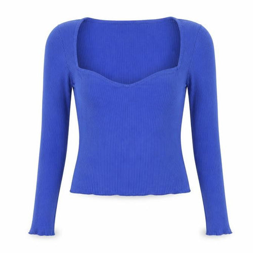 Monki Women's Blue Long Sleeve Knit T-Shirt 2XS