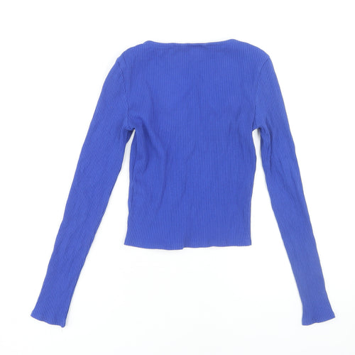 Monki Women's Blue Long Sleeve Knit T-Shirt 2XS