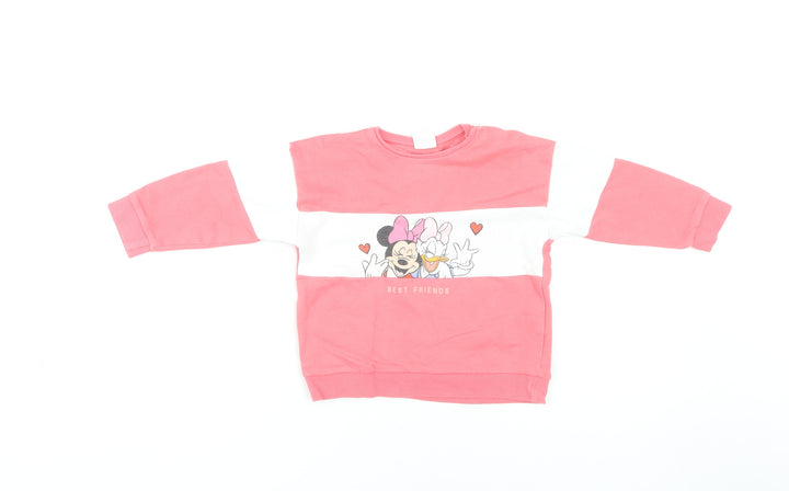 Disney Unisex Toddler Cartoon Pink & White Long Sleeve Top, 18-24 Months