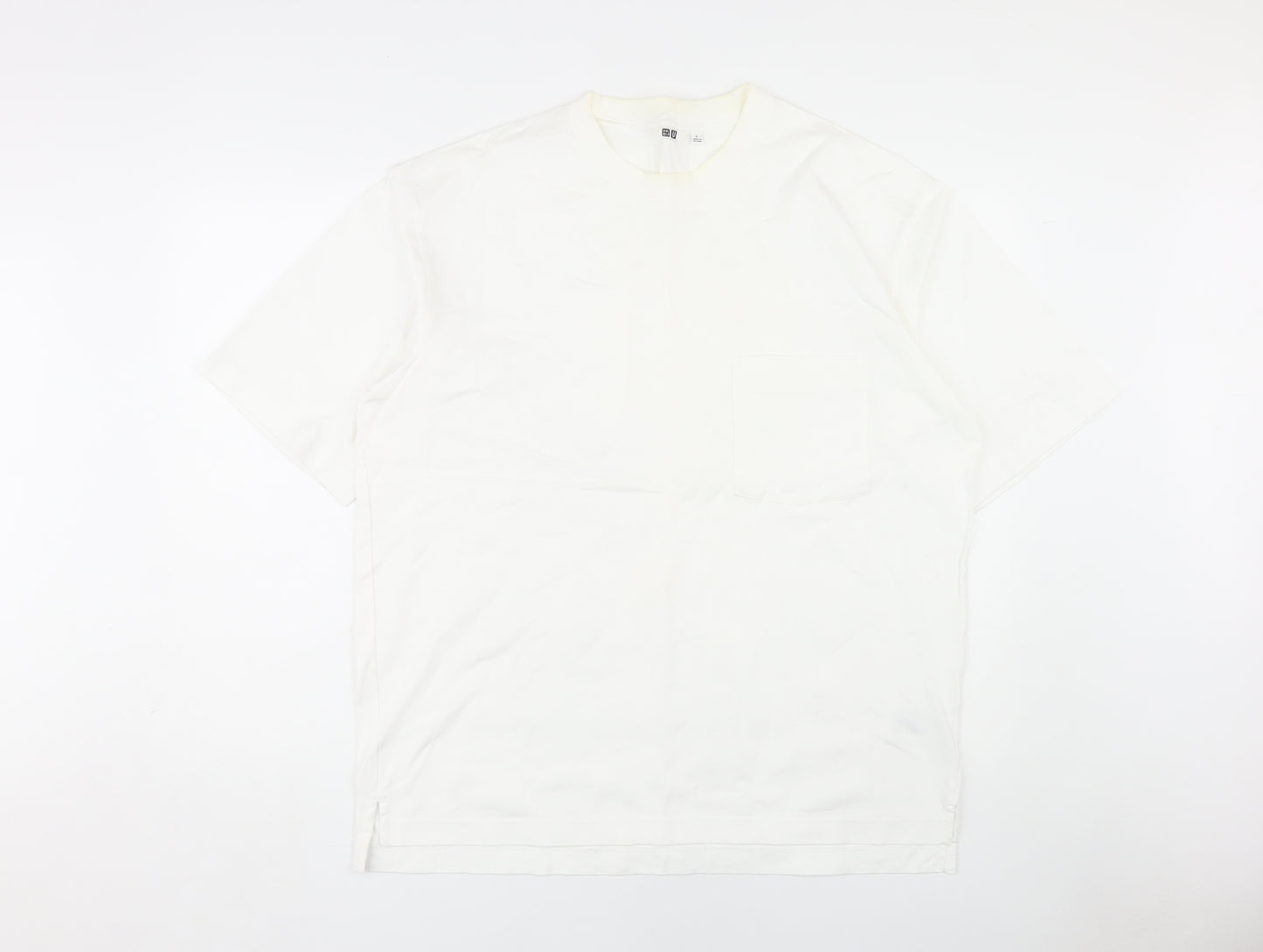 UNIQLO Men's White Cotton T-Shirt, Size L, Crew Neck