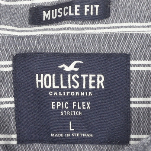 Hollister Men's Blue Striped Slim Fit Shirt L