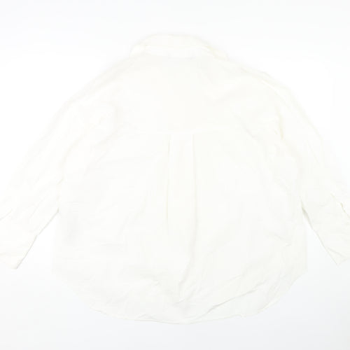 Zara Women's White Button-Up Shirt, Size 12, Collared Neck