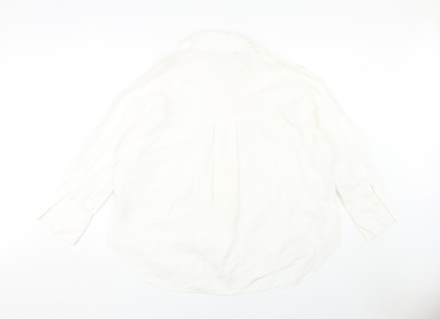 Zara Women's White Button-Up Shirt, Size 12, Collared Neck