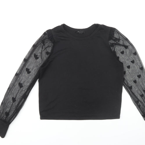New Look Women's Black Mesh Sleeve T-Shirt Size 14