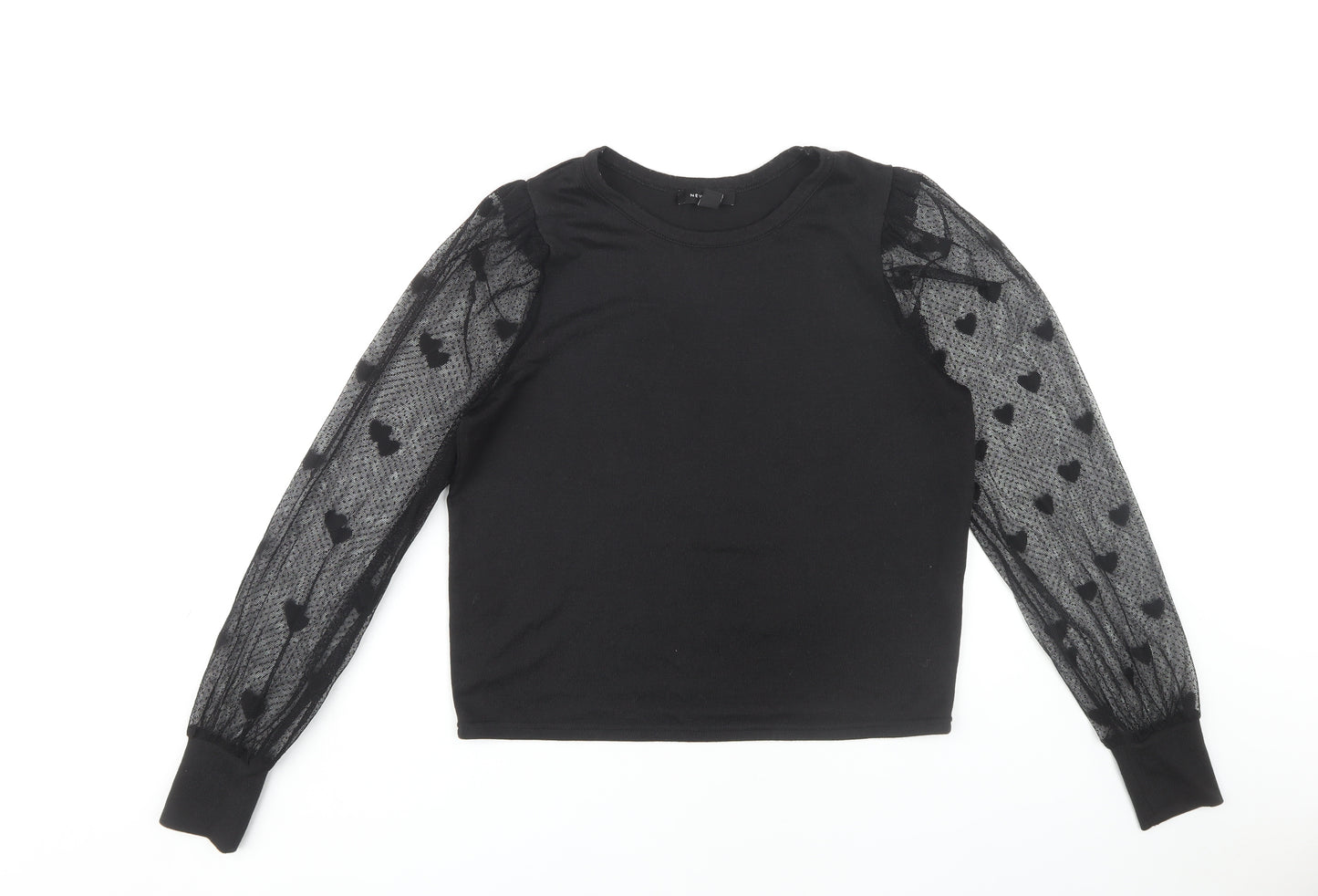 New Look Women's Black Mesh Sleeve T-Shirt Size 14