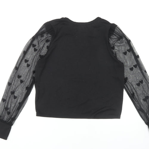 New Look Women's Black Mesh Sleeve T-Shirt Size 14