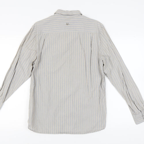 Manuary Men's Beige Striped Button-Up Shirt Small