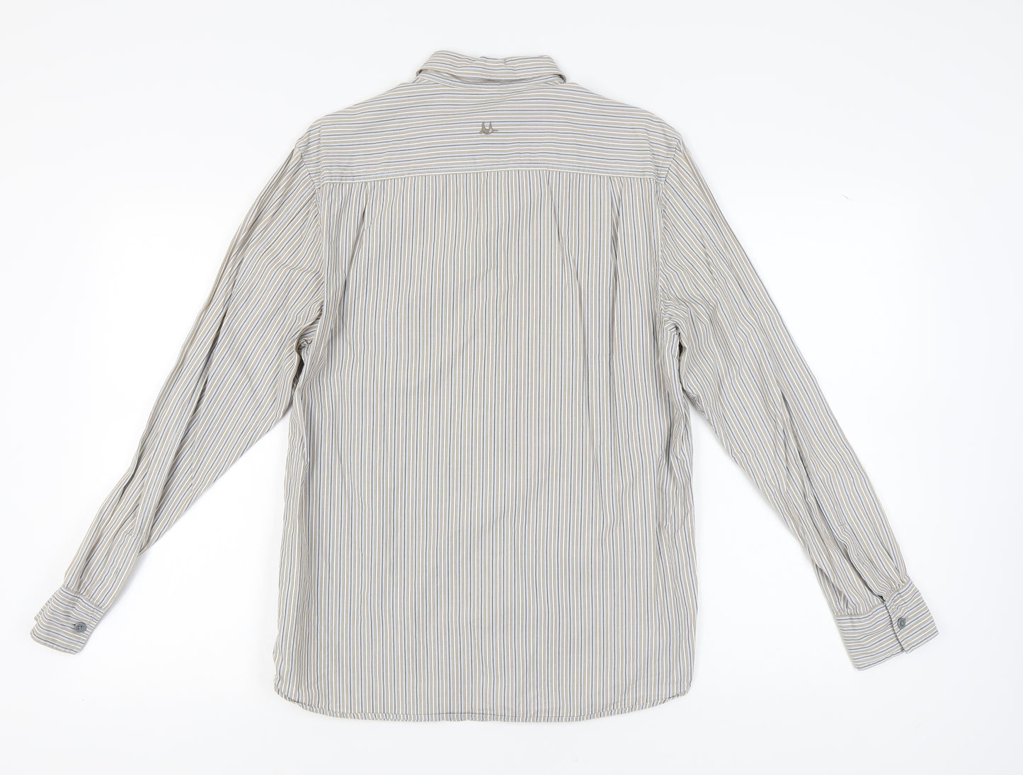 Manuary Men's Beige Striped Button-Up Shirt Small