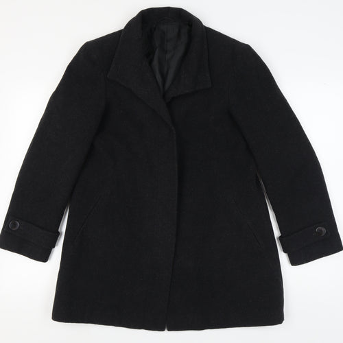 BHS Women's Black Wool Overcoat - Size 12
