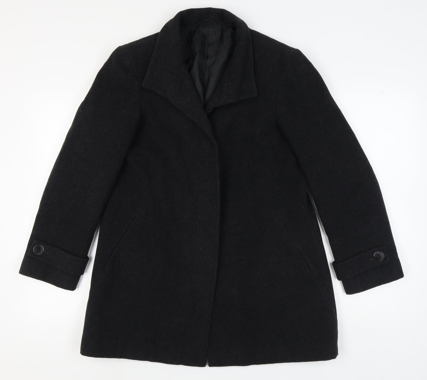 BHS Women's Black Wool Overcoat - Size 12
