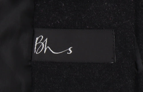 BHS Women's Black Wool Overcoat - Size 12