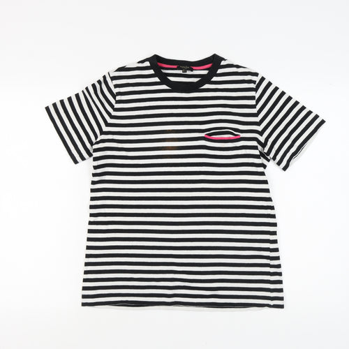 Massimo Dutti Women's Black Striped T-Shirt, Size S