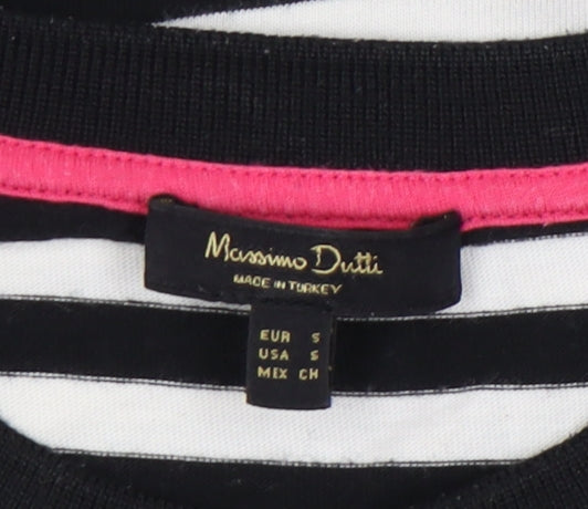 Massimo Dutti Women's Black Striped T-Shirt, Size S