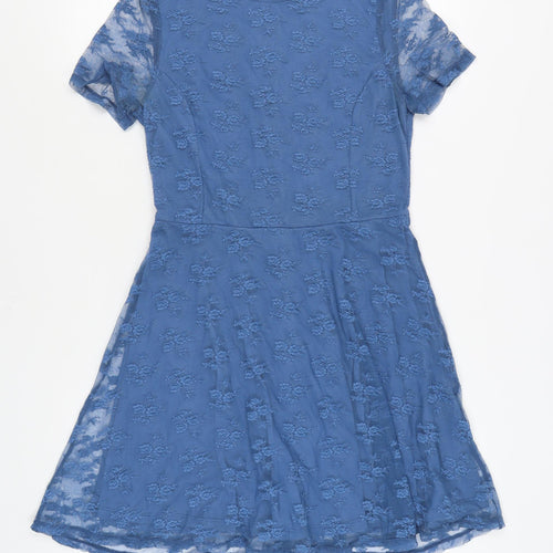 H&M Women's Blue A-Line Dress Floral Lace Size 12