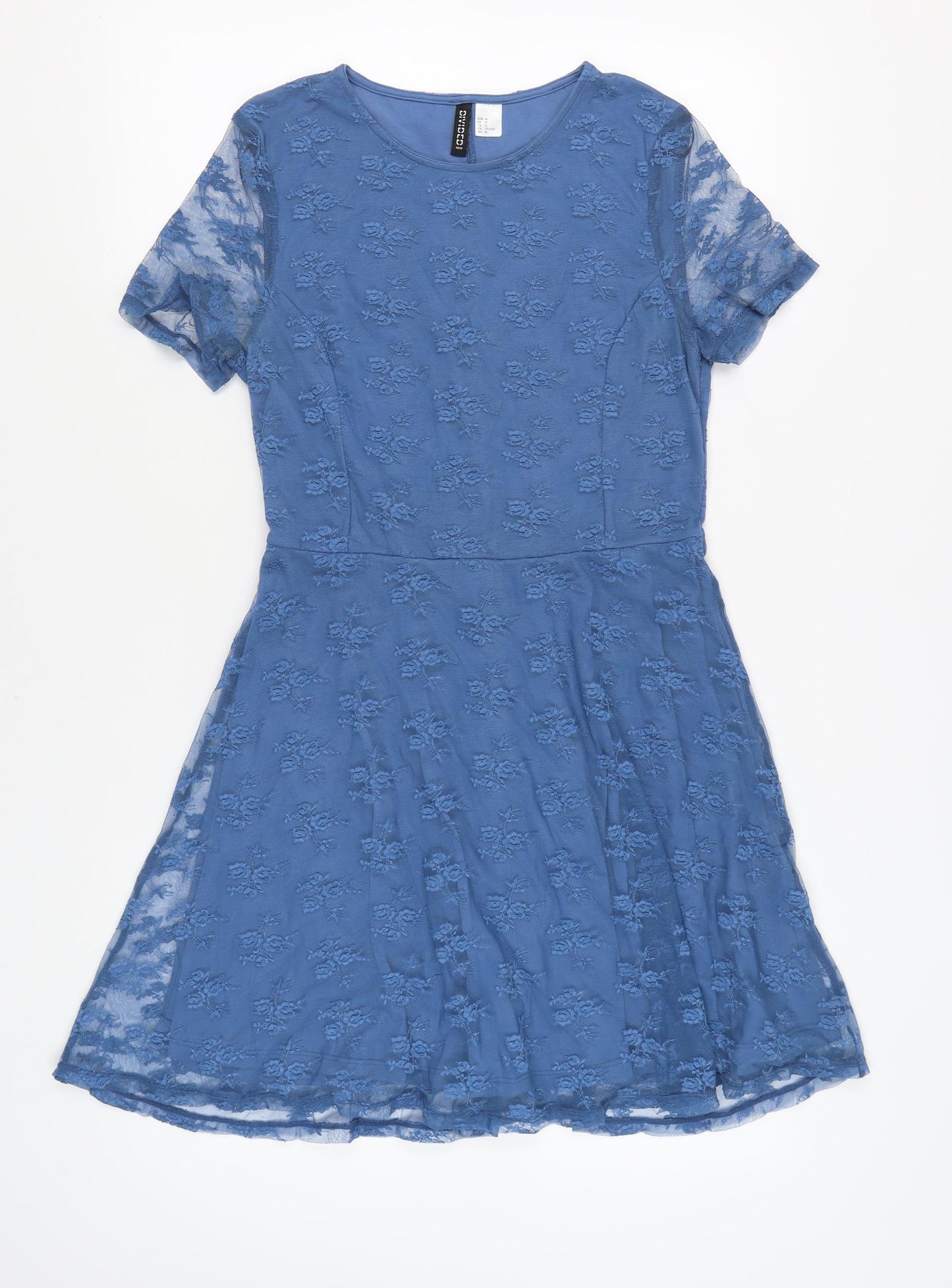 H&M Women's Blue A-Line Dress Floral Lace Size 12