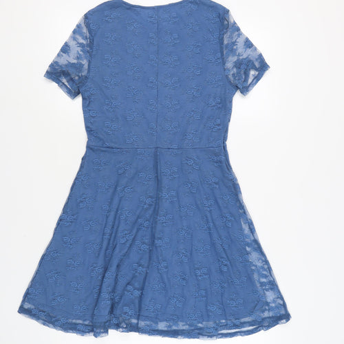 H&M Women's Blue A-Line Dress Floral Lace Size 12