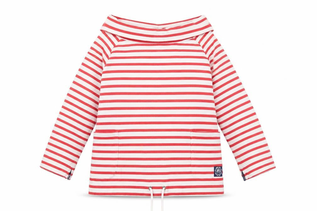 Front view of Joule Women's XS Red Striped Boat Neck Sweatshirt