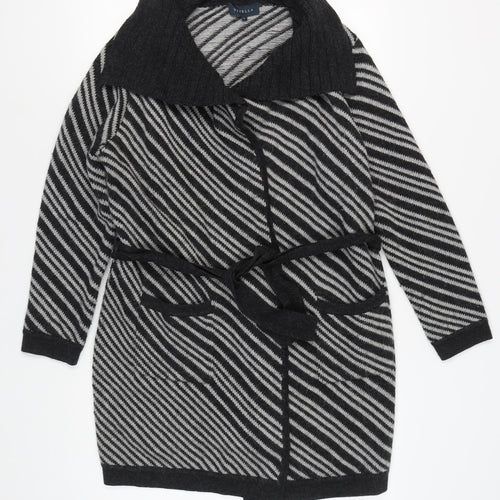 Viyella Women's Black L Striped Belted Cardigan