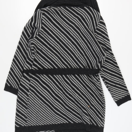 Viyella Women's Black L Striped Belted Cardigan