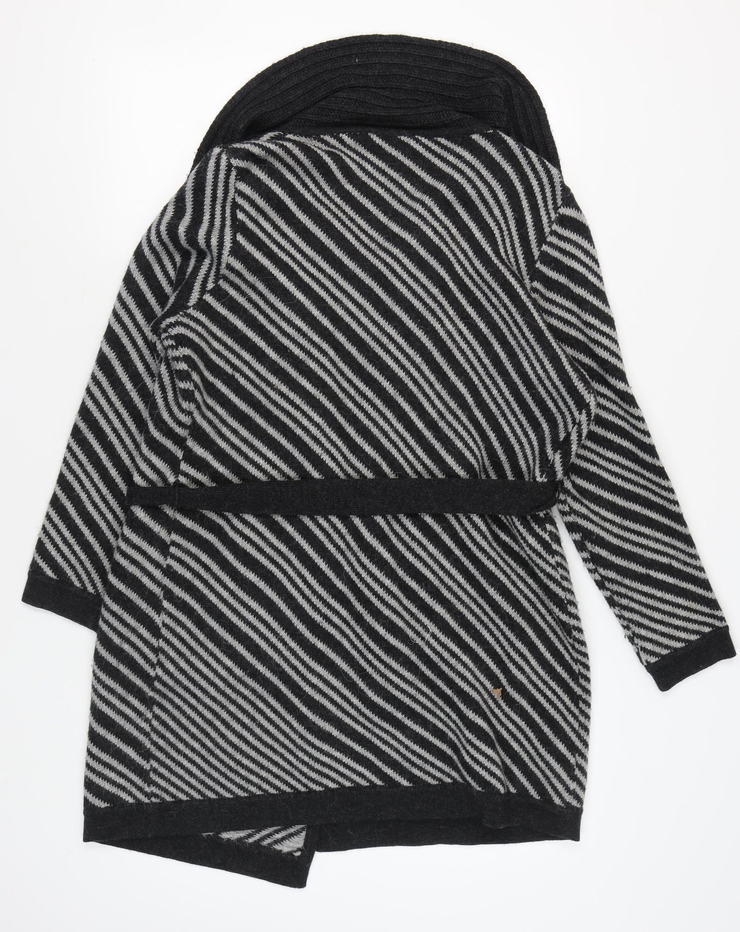 Viyella Women's Black L Striped Belted Cardigan