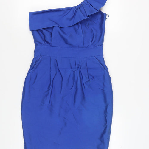 Reiss Women's Blue One Shoulder Knee Length Sheath Dress