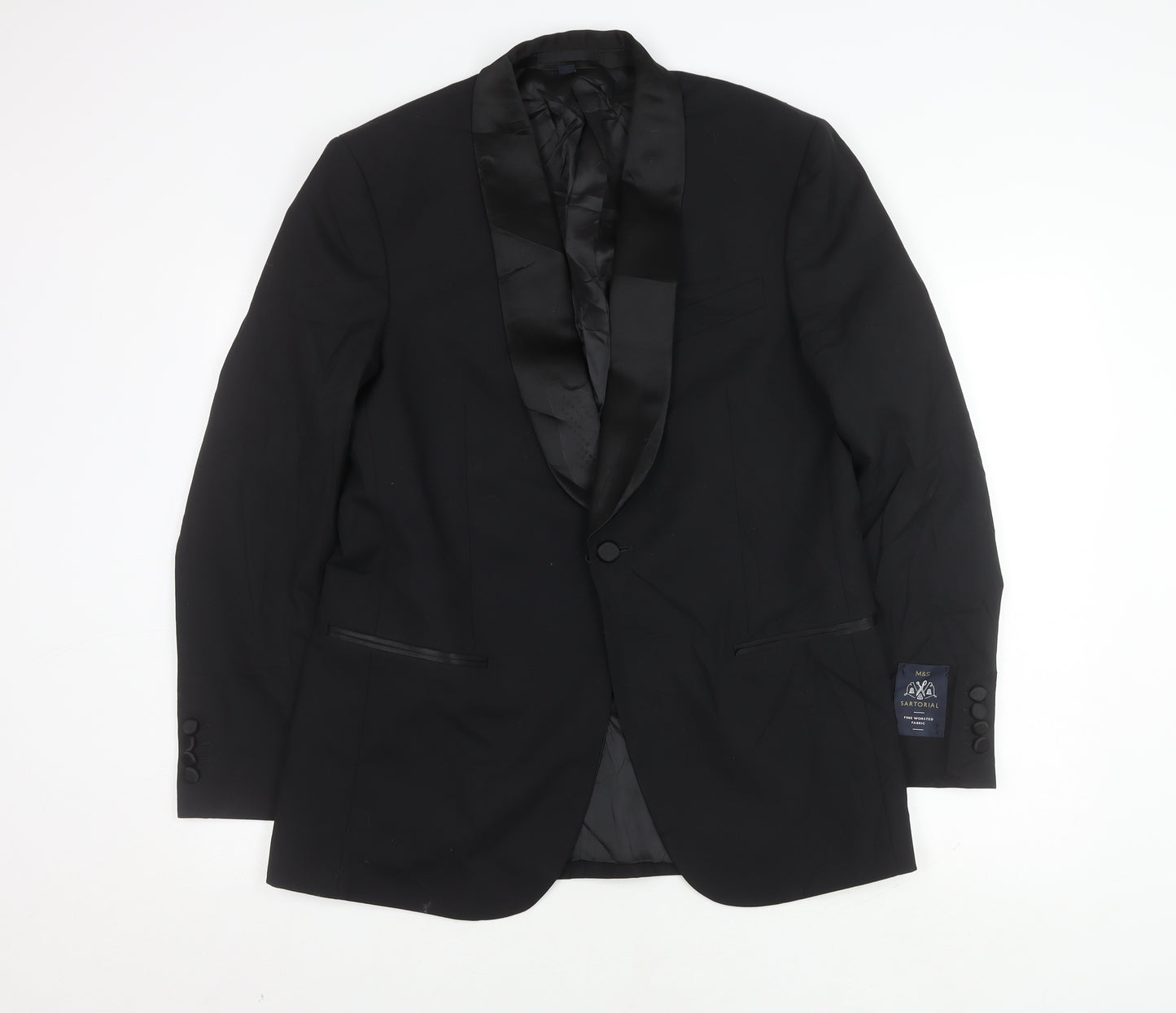 Marks and Spencer Men's Black Wool Tuxedo Blazer, Size 40R