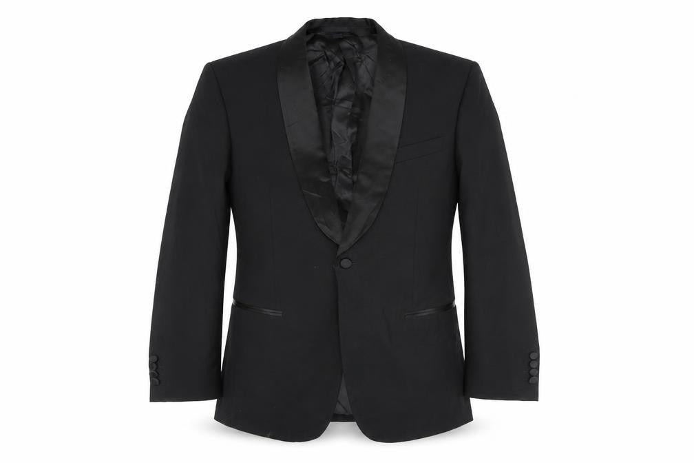 Front view of Marks & Spencer Men's Black Wool Tuxedo Blazer, size 40R